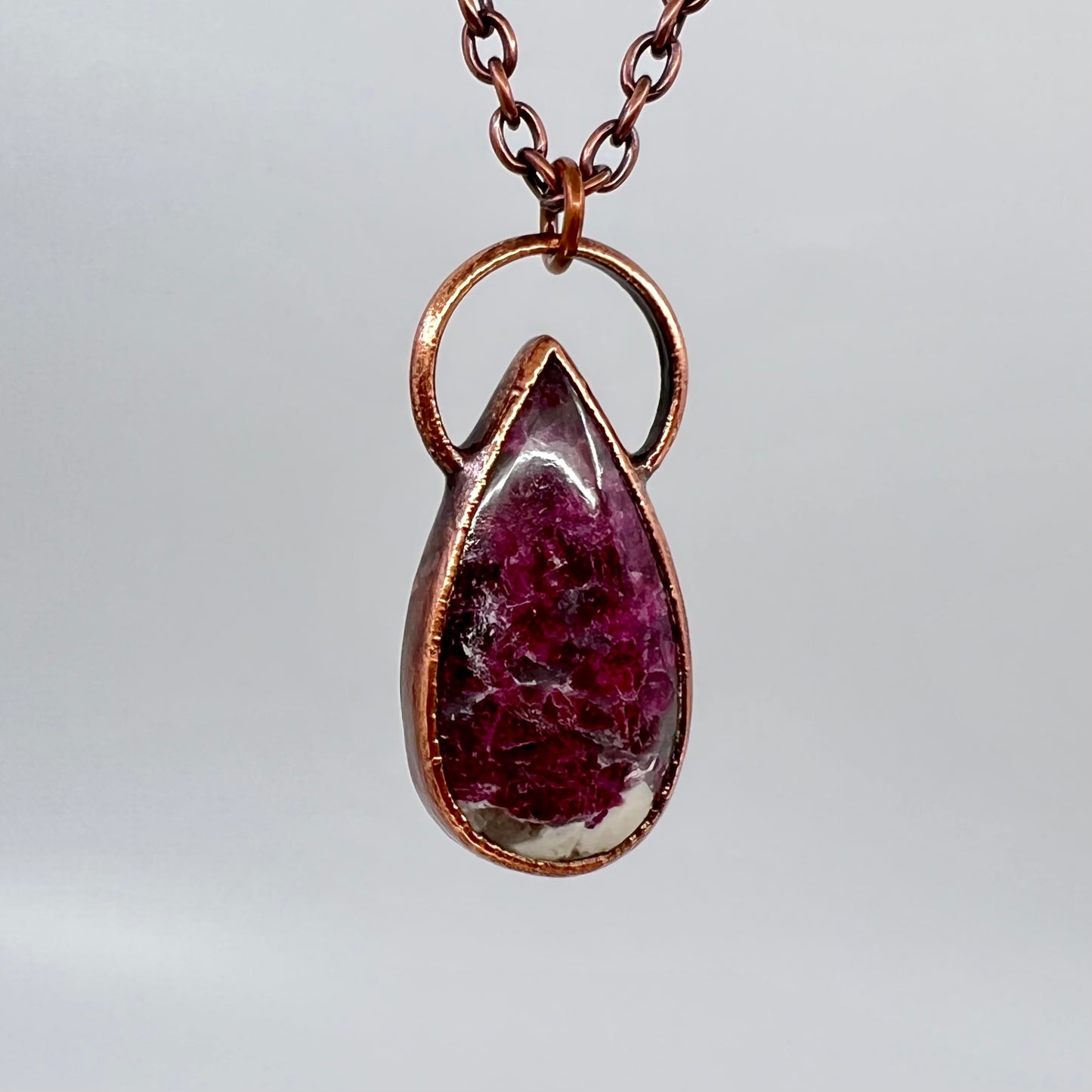 Rubellite in Quartz Necklace - Copper Electroformed