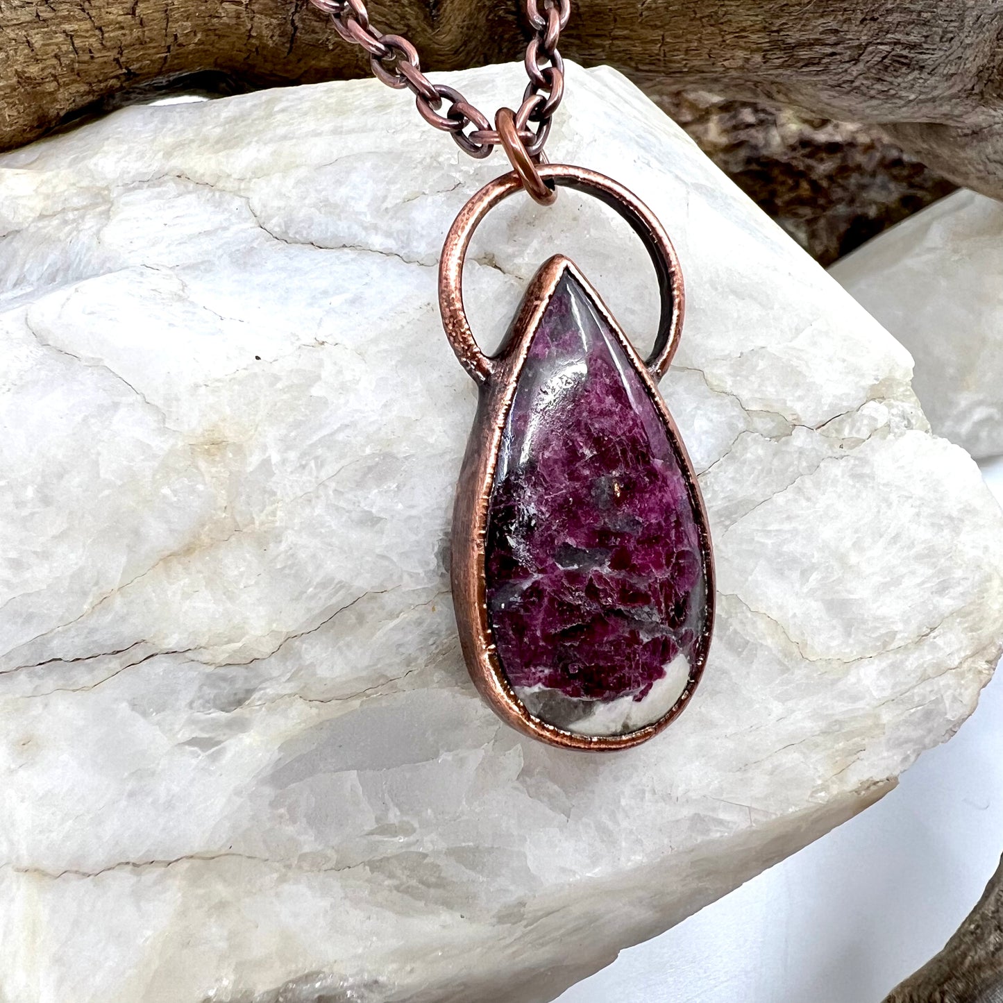 Rubellite in Quartz Necklace - Copper Electroformed