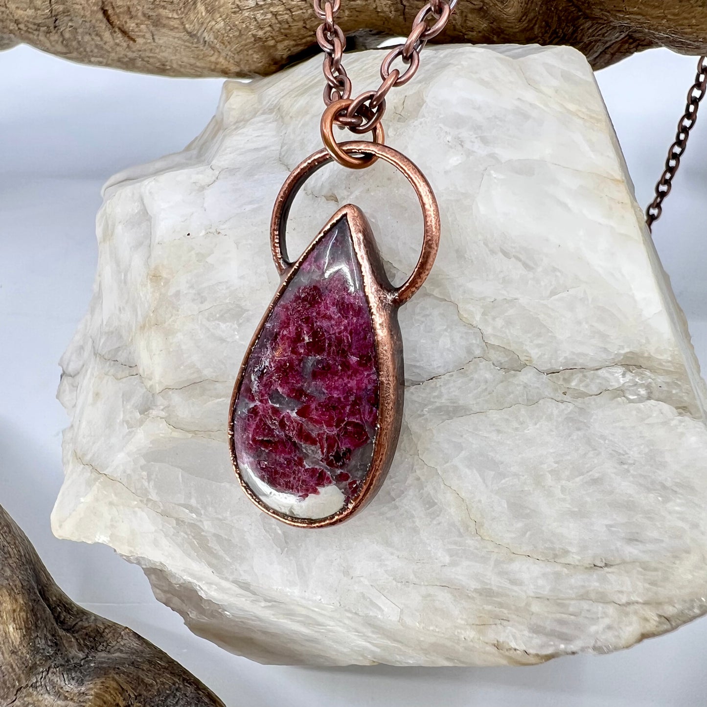 Rubellite in Quartz Necklace - Copper Electroformed