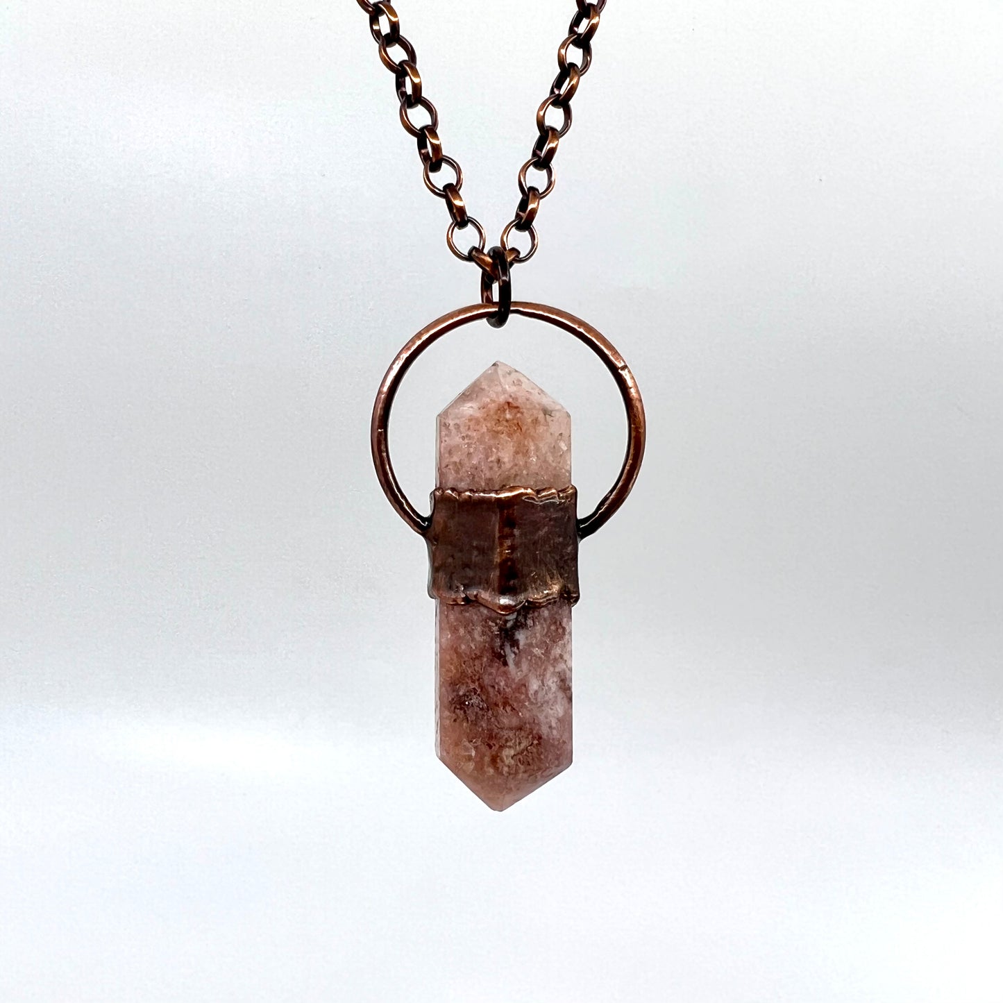 Double Terminated Pink Amethyst Necklace - Copper Electroformed