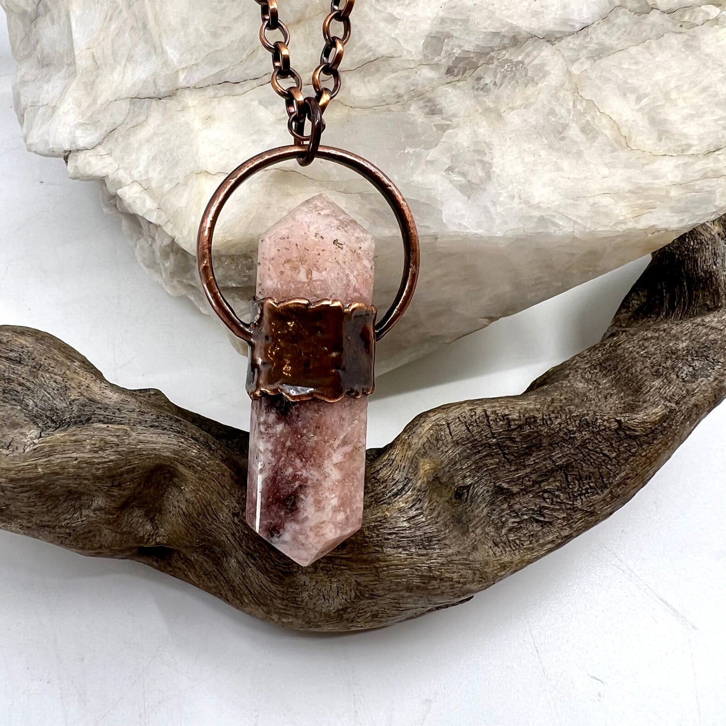 Double Terminated Pink Amethyst Necklace - Copper Electroformed