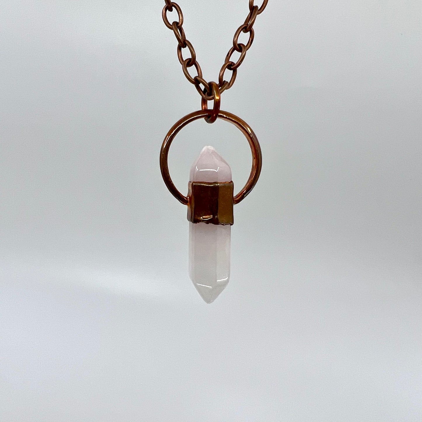 Double Terminated Rose Quartz Necklace - "B" Quality - Copper Electroformed