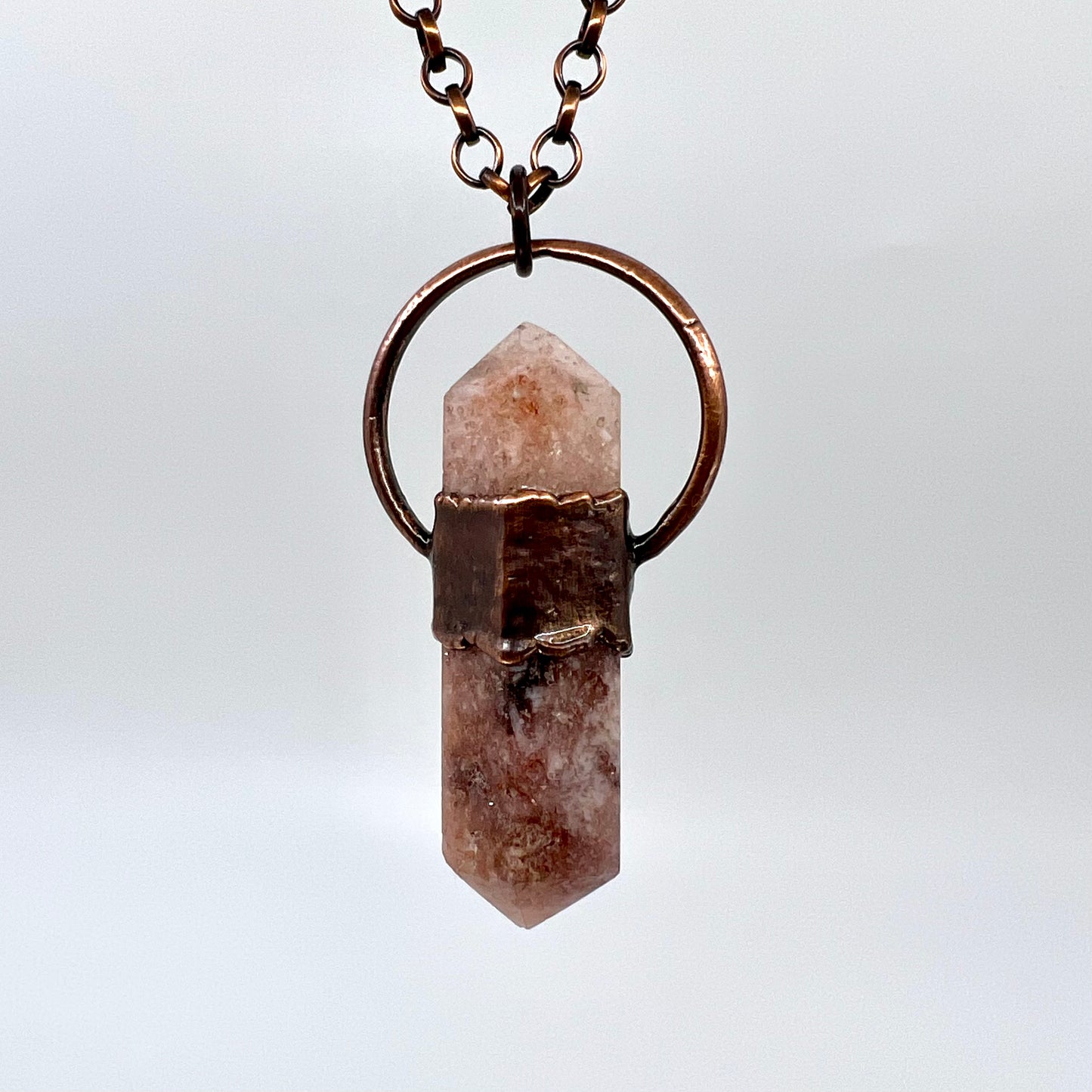 Double Terminated Pink Amethyst Necklace - Copper Electroformed