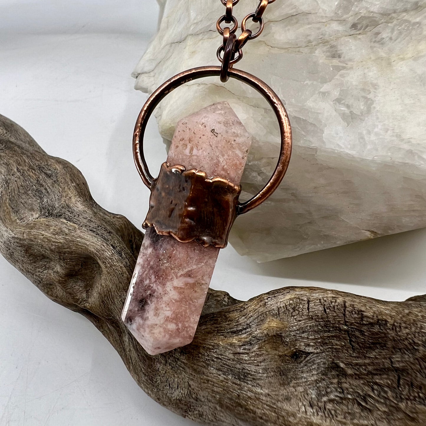 Double Terminated Pink Amethyst Necklace - Copper Electroformed