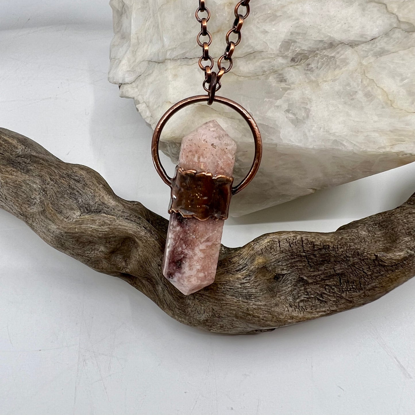 Double Terminated Pink Amethyst Necklace - Copper Electroformed