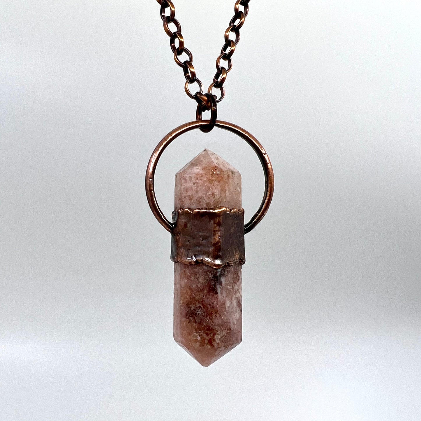 Double Terminated Pink Amethyst Necklace - Copper Electroformed