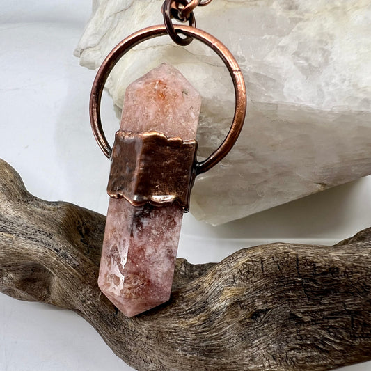 Double Terminated Pink Amethyst Necklace - Copper Electroformed