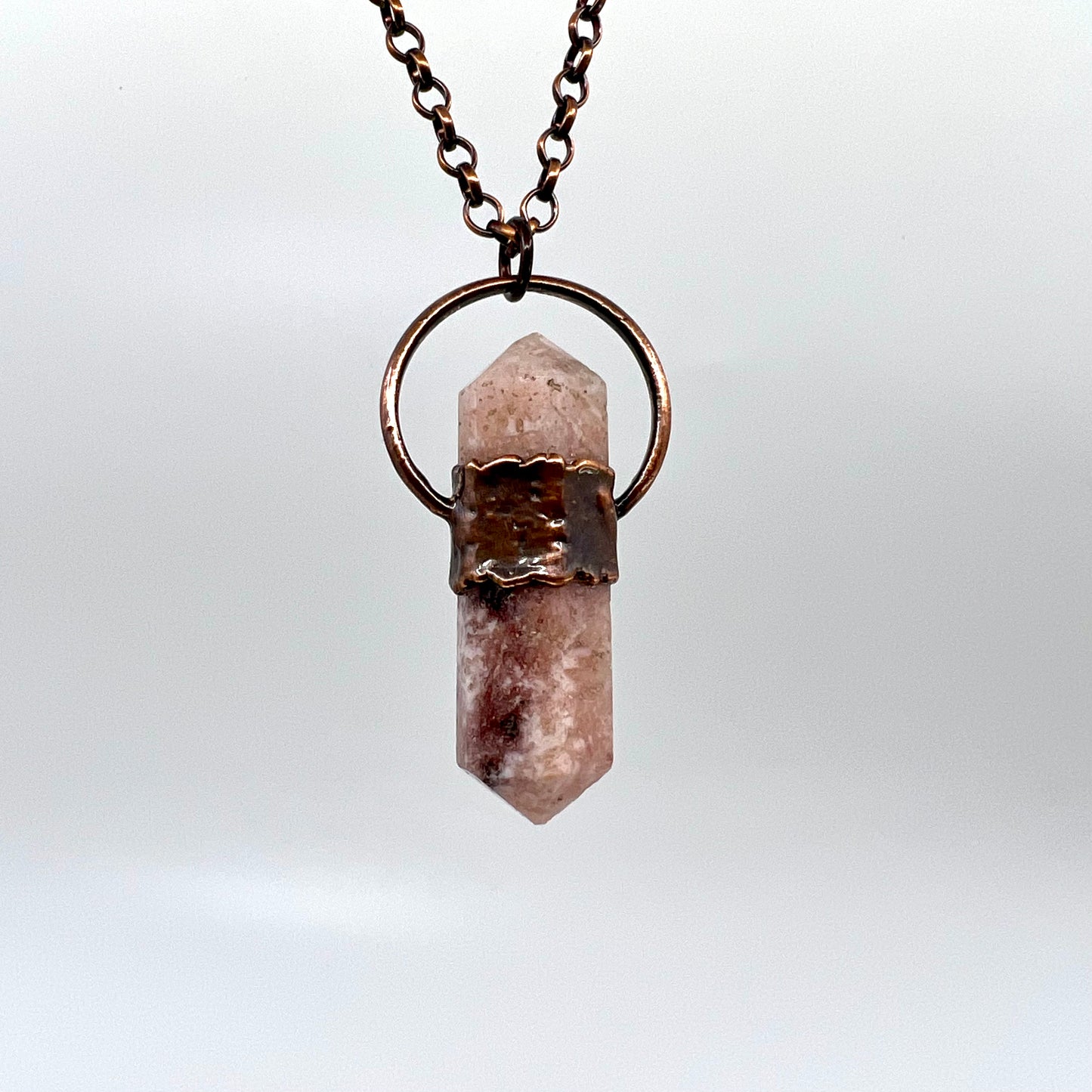 Double Terminated Pink Amethyst Necklace - Copper Electroformed