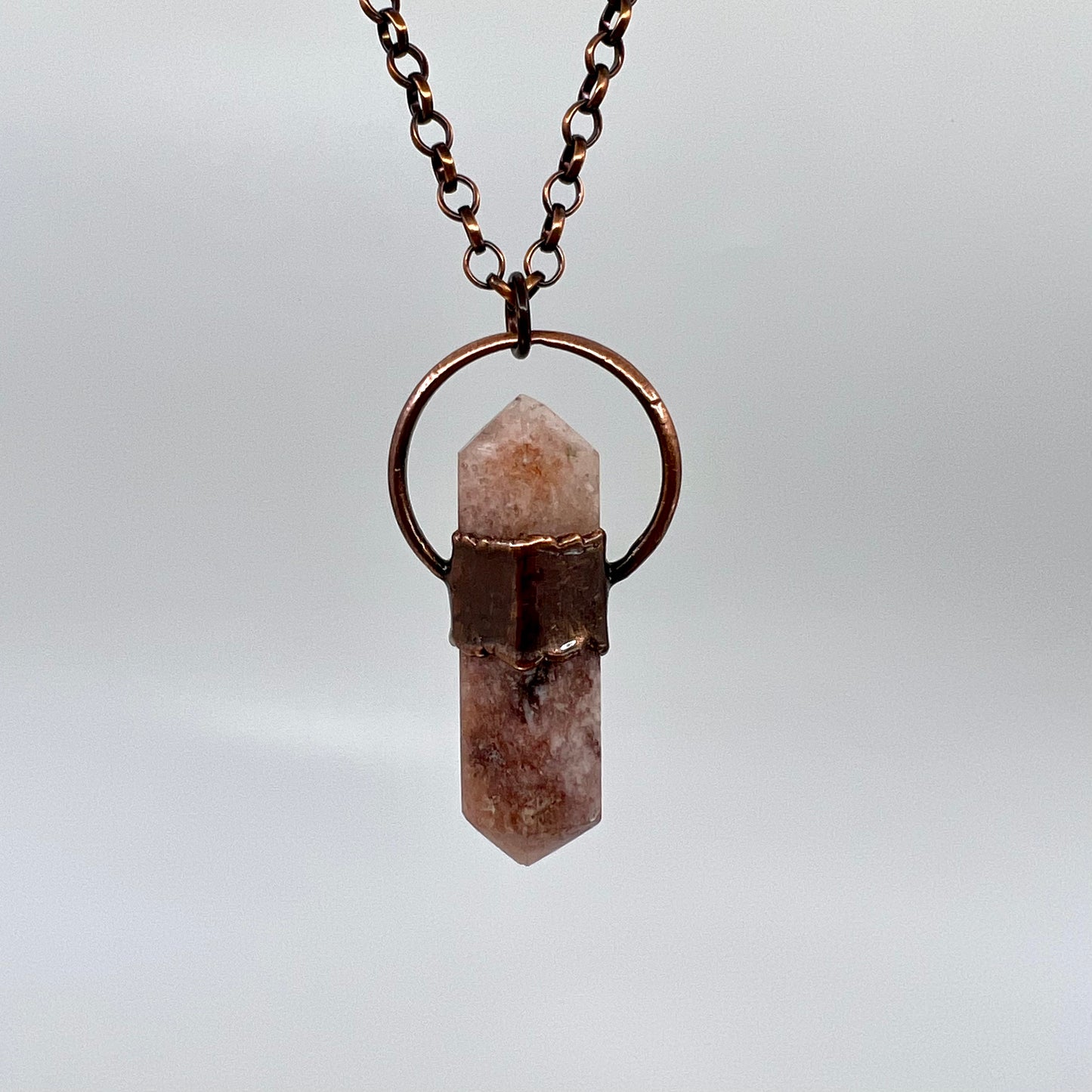 Double Terminated Pink Amethyst Necklace - Copper Electroformed