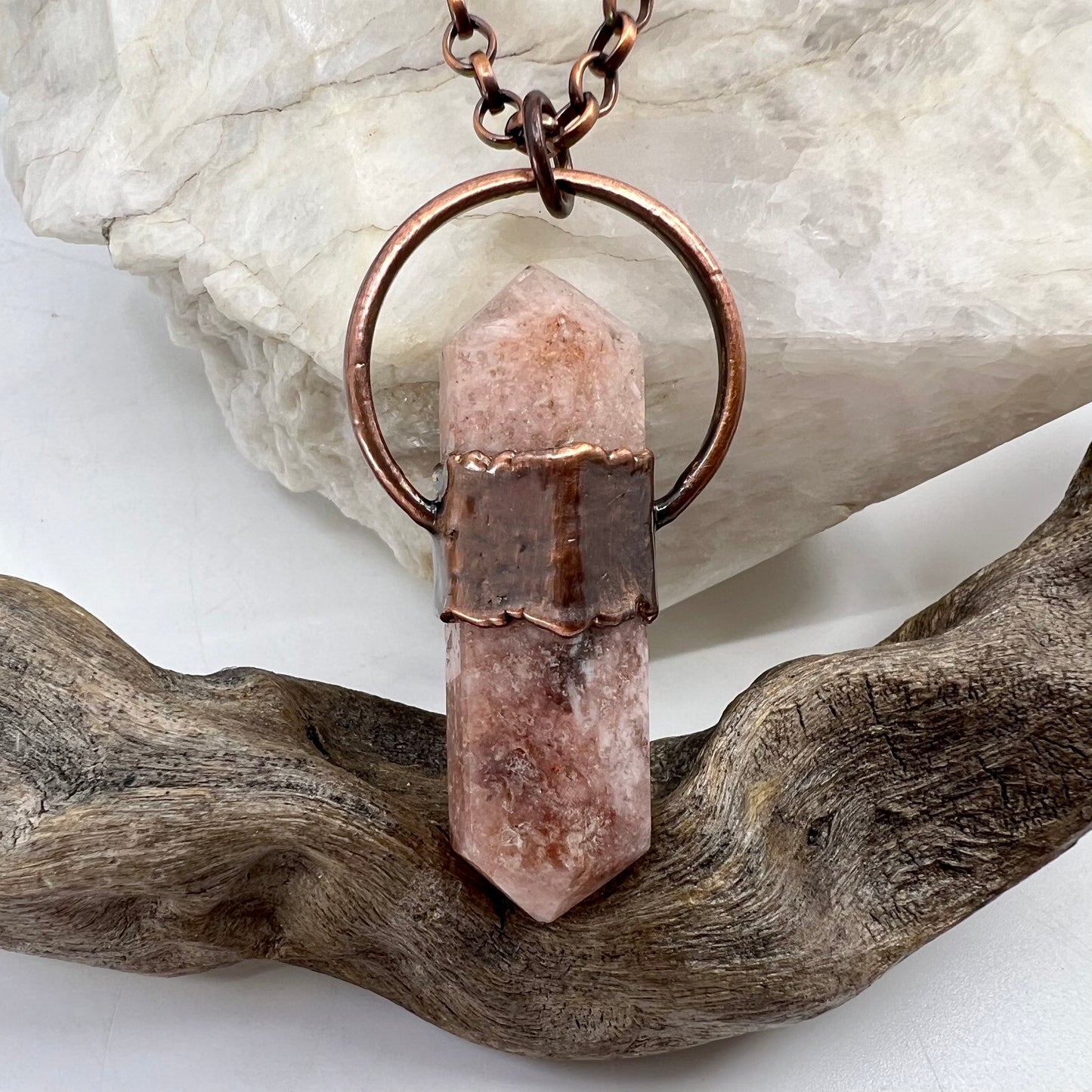 Double Terminated Pink Amethyst Necklace - Copper Electroformed