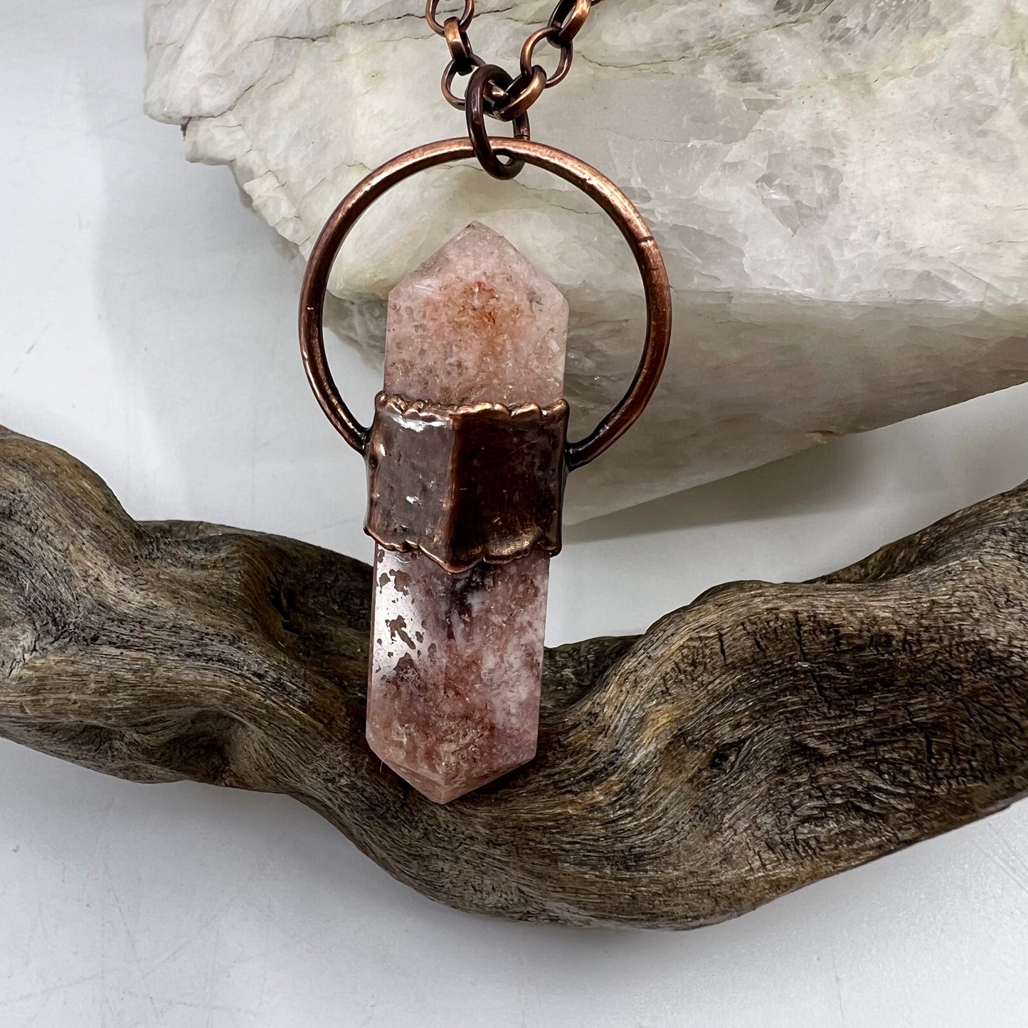 Double Terminated Pink Amethyst Necklace - Copper Electroformed