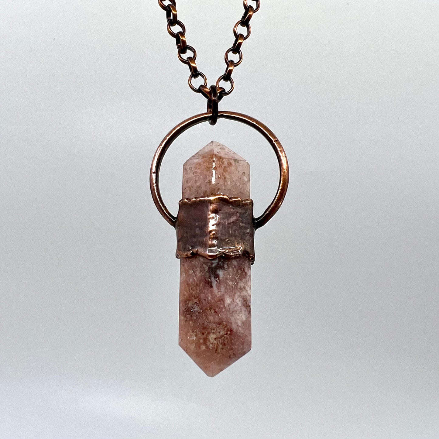 Double Terminated Pink Amethyst Necklace - Copper Electroformed