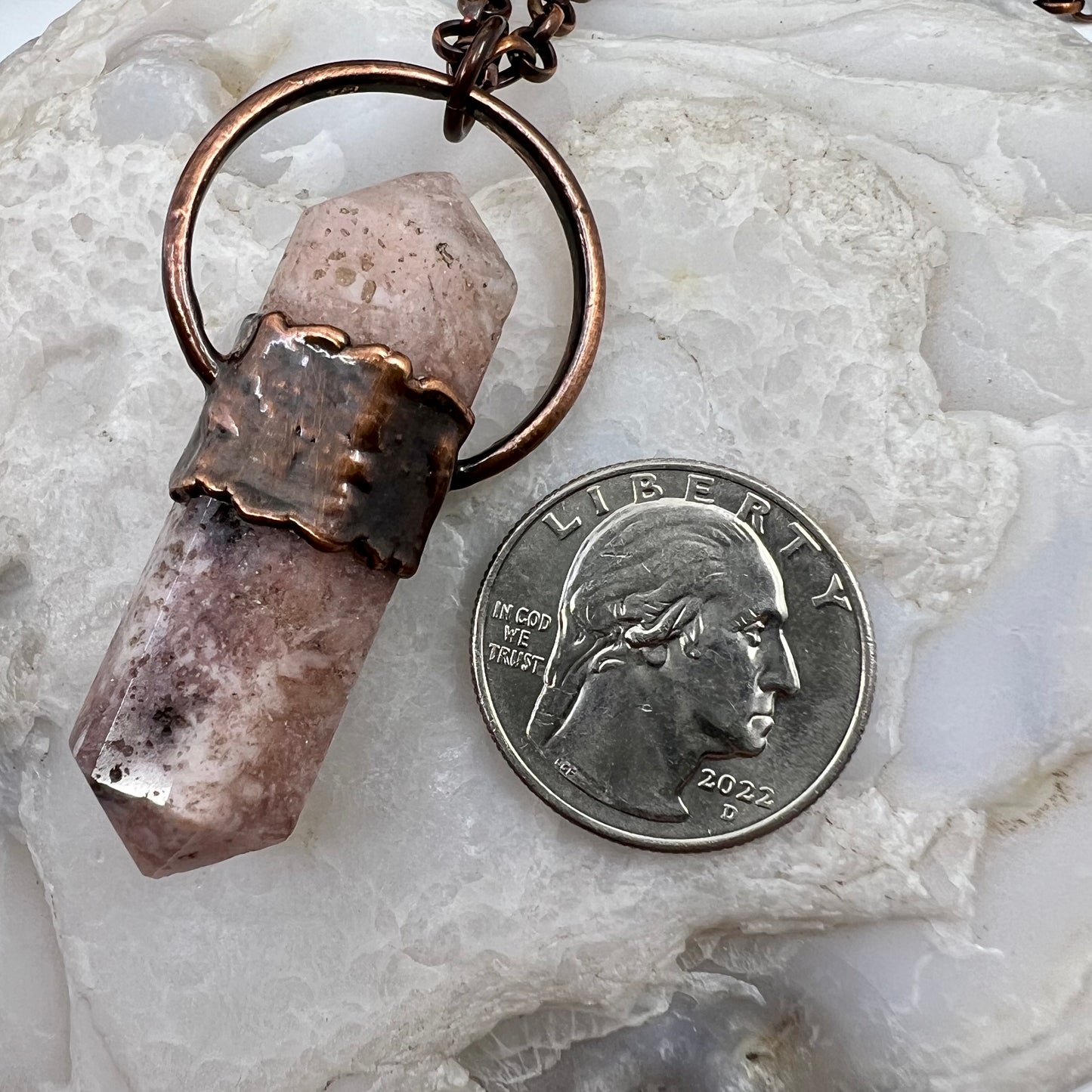 Double Terminated Pink Amethyst Necklace - Copper Electroformed