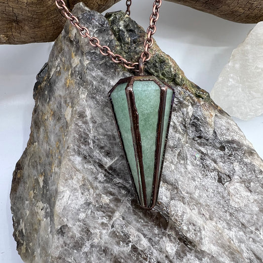 Aventurine Pendulum Necklace - Copper Electroformed