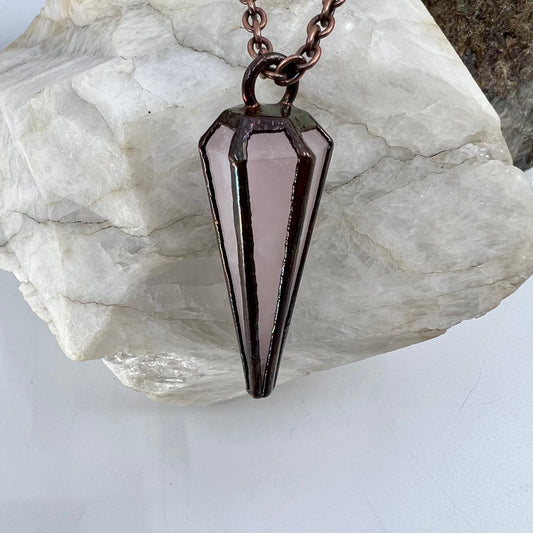 Rose Quartz Pendulum Necklace - Copper Electroformed