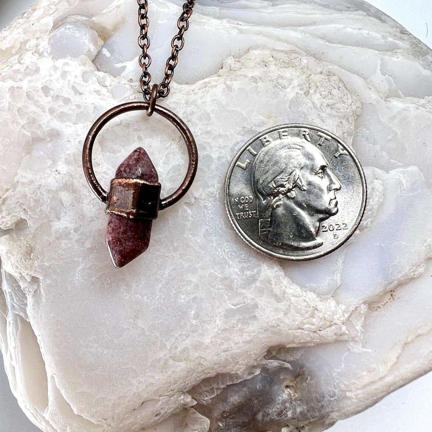 Mini Double Terminated Strawberry Quartz Necklace - Copper Electroformed