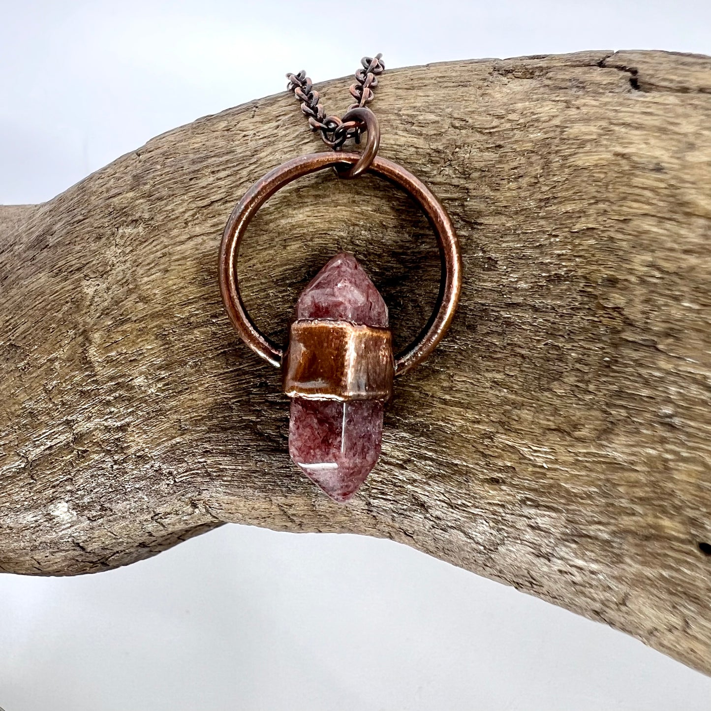 Mini Double Terminated Strawberry Quartz Necklace - Copper Electroformed