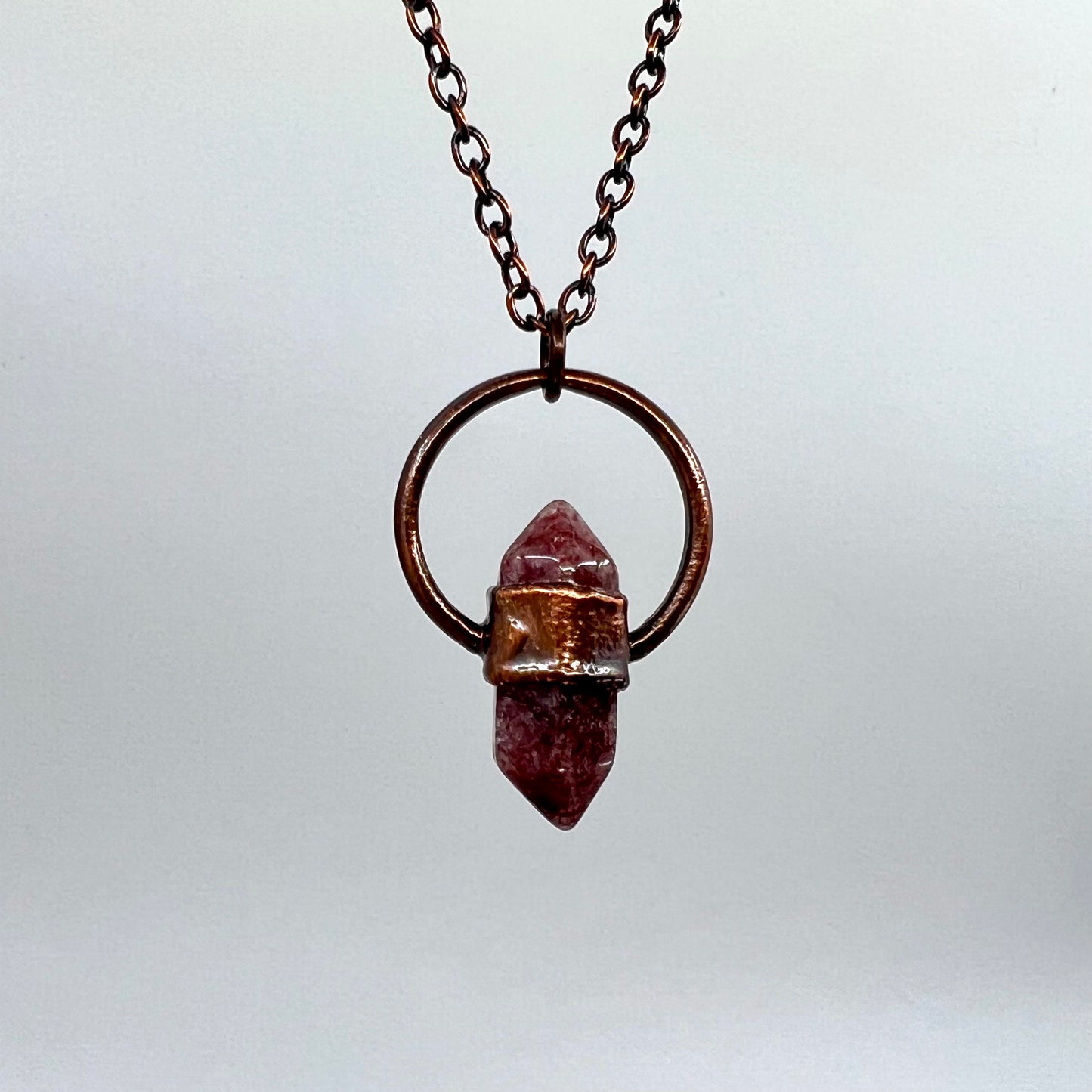 Mini Double Terminated Strawberry Quartz Necklace - Copper Electroformed