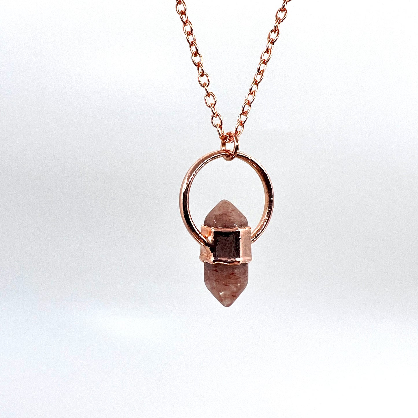 Mini Double Terminated Strawberry Quartz Necklace - Copper Electroformed