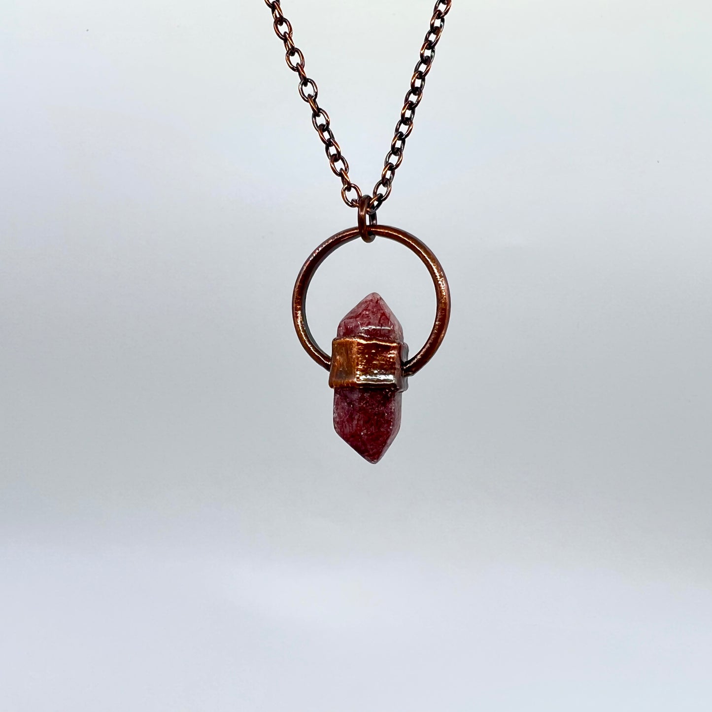 Mini Double Terminated Strawberry Quartz Necklace - Copper Electroformed