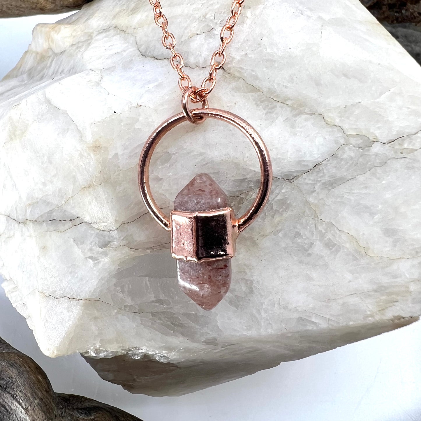 Mini Double Terminated Strawberry Quartz Necklace - Copper Electroformed