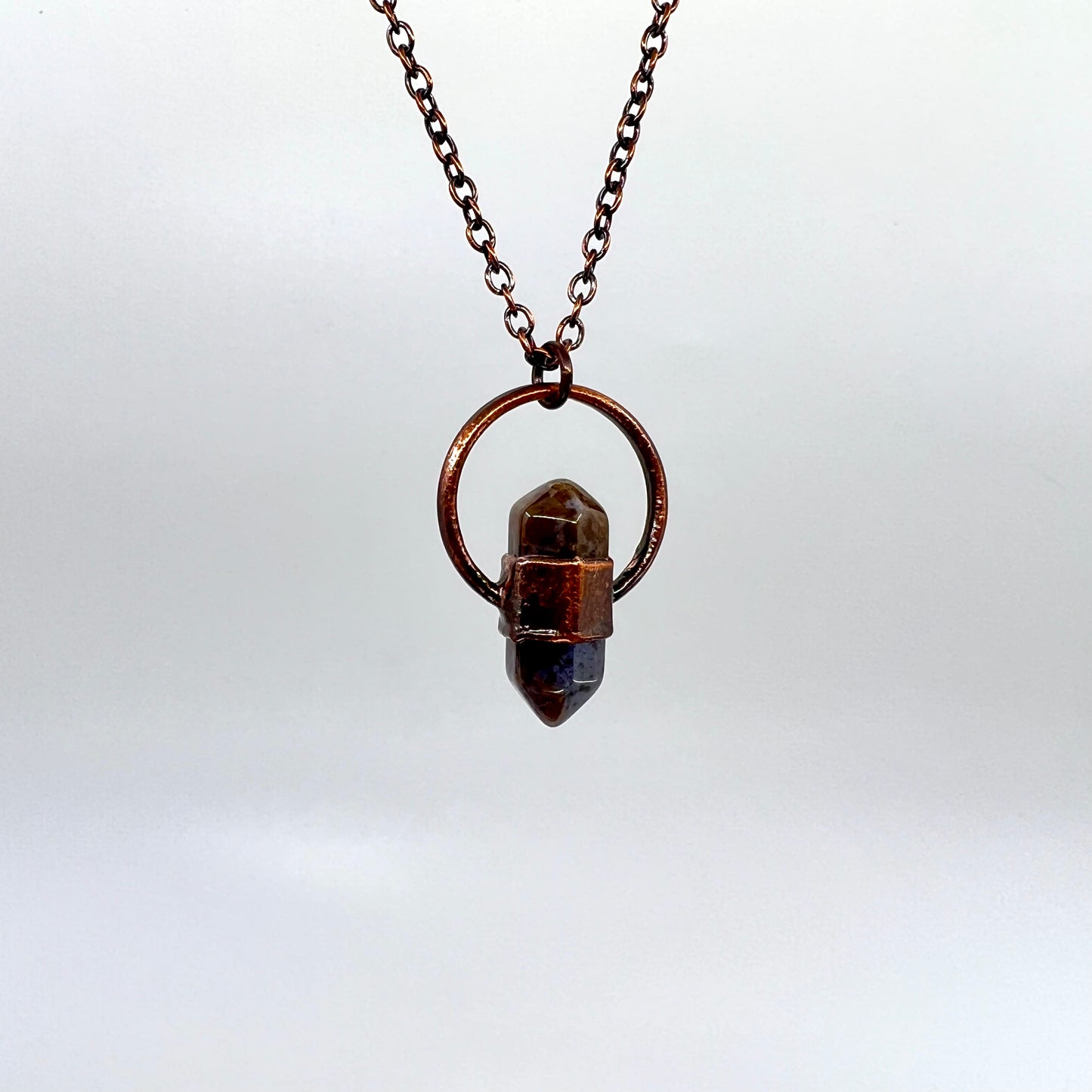 Mini Double Terminated Moss Agate Necklace - Copper Electroformed