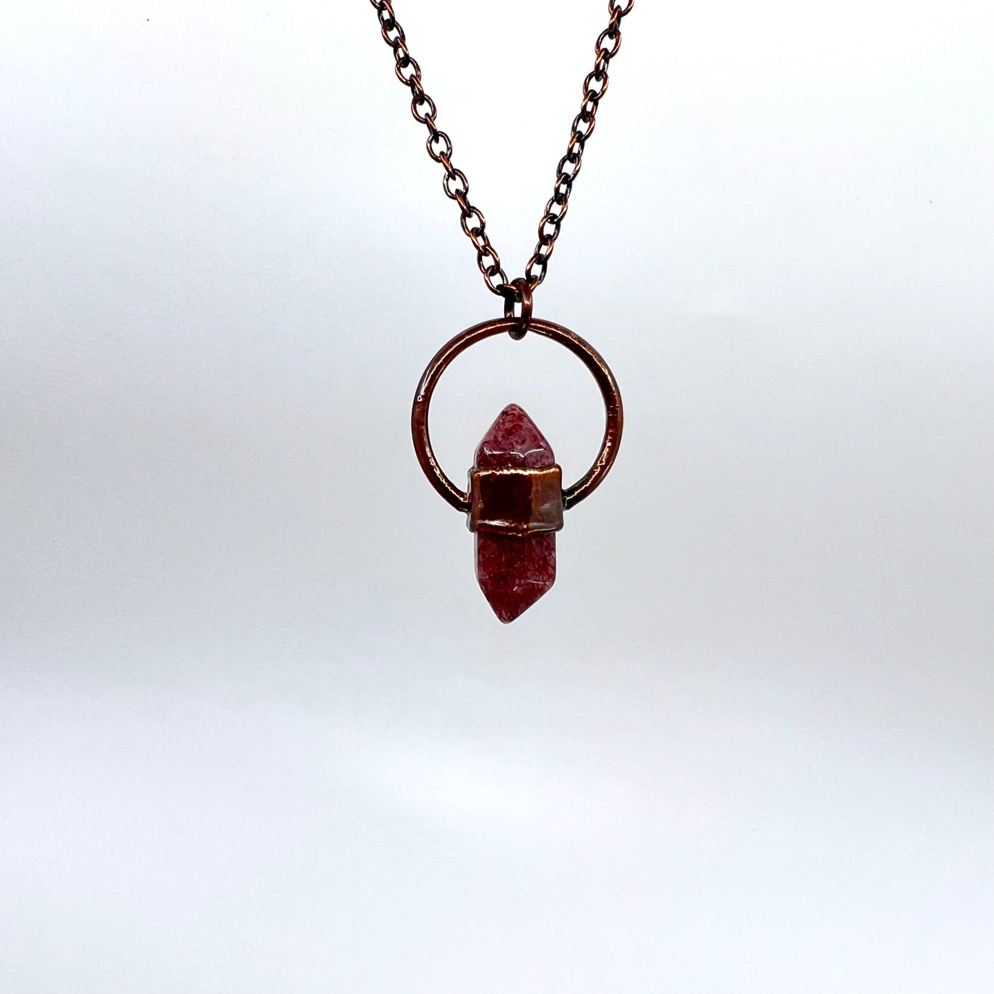 Mini Double Terminated Strawberry Quartz Necklace - Copper Electroformed