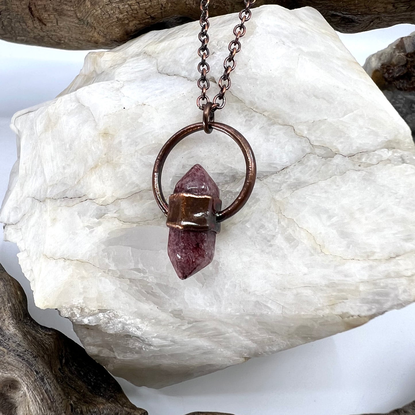 Mini Double Terminated Strawberry Quartz Necklace - Copper Electroformed