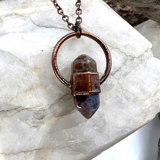 Mini Double Terminated Moss Agate Necklace - Copper Electroformed