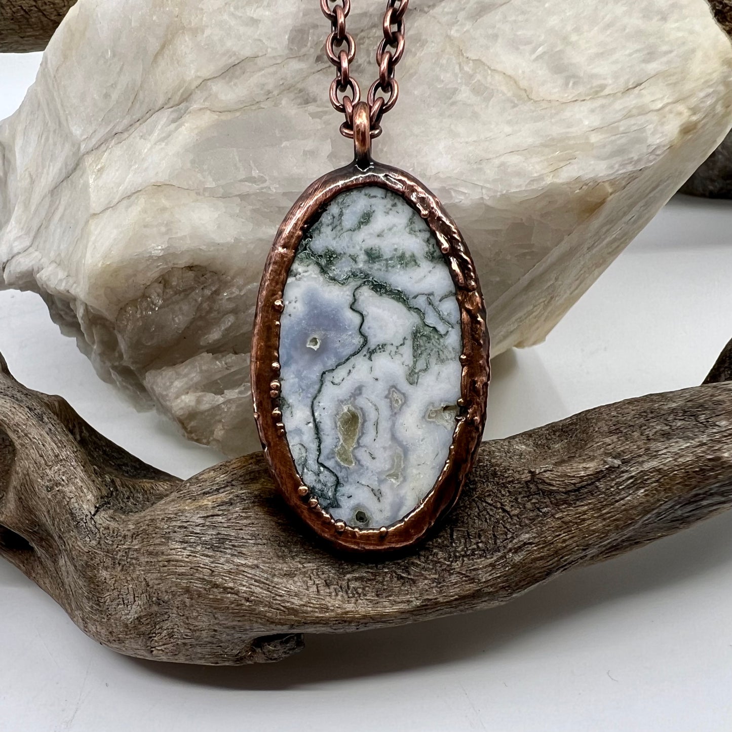 Moss Agate Necklace -- Copper Electroformed