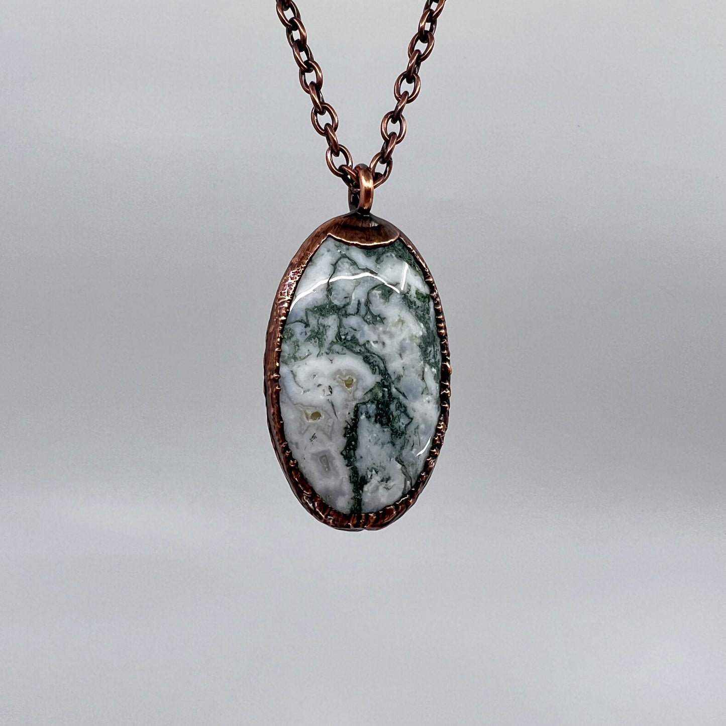 Moss Agate Necklace -- Copper Electroformed