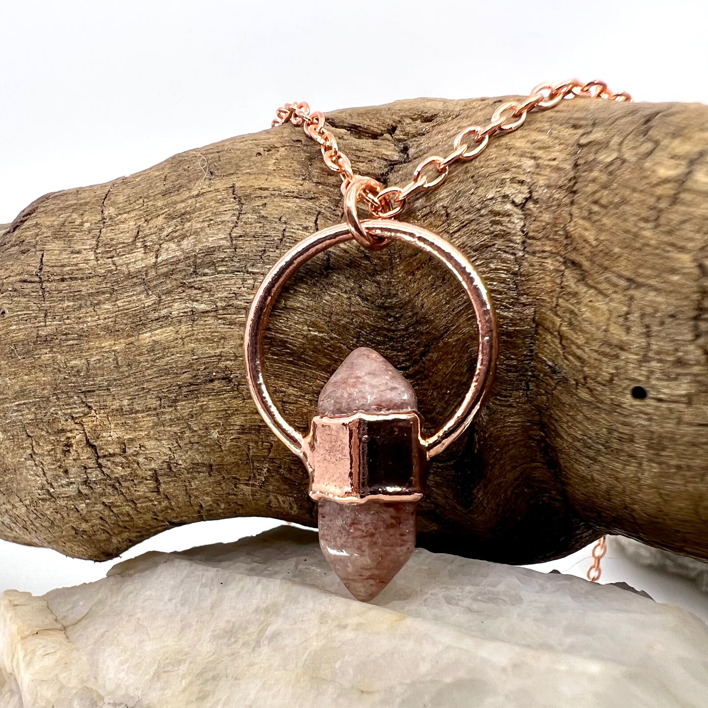 Mini Double Terminated Strawberry Quartz Necklace - Copper Electroformed