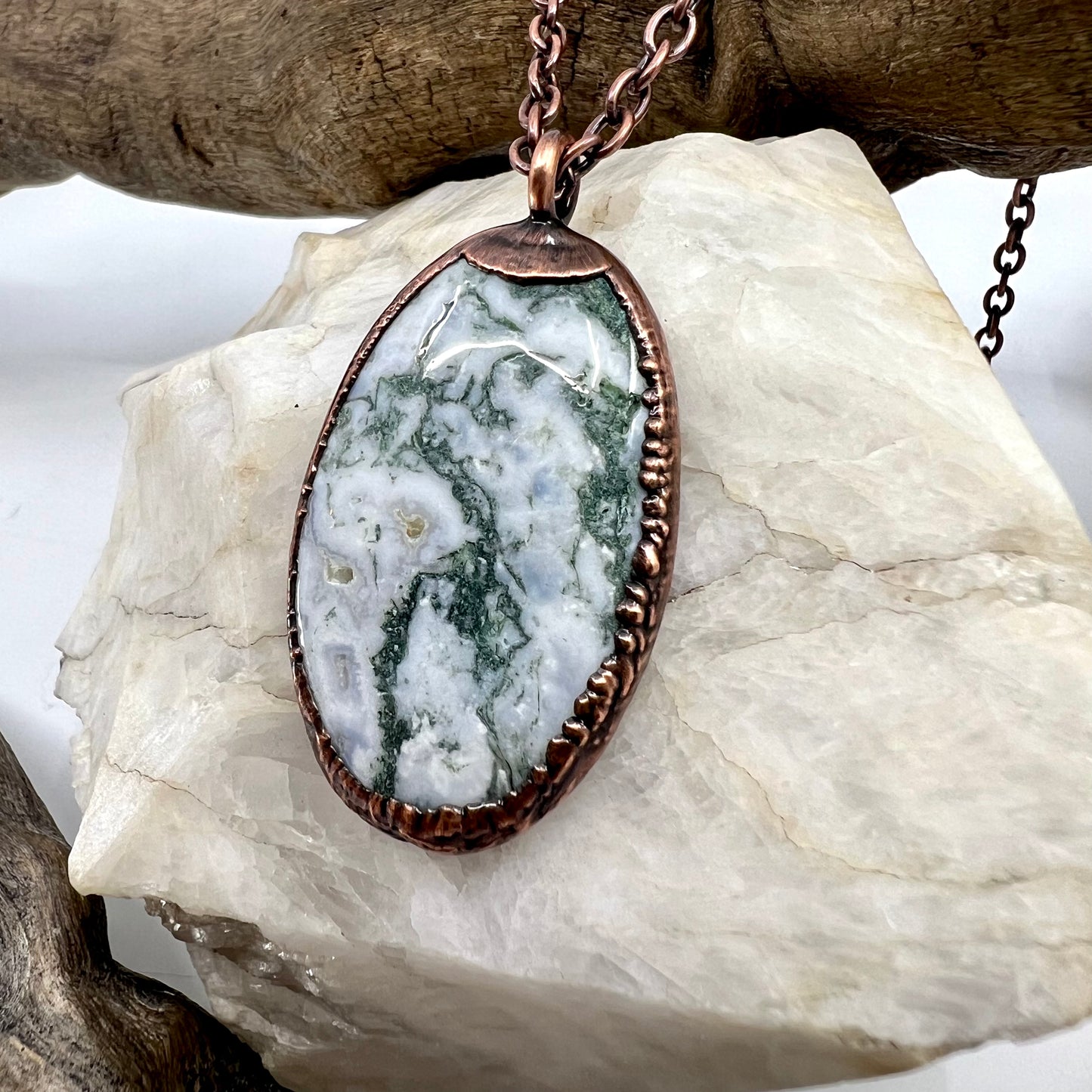 Moss Agate Necklace -- Copper Electroformed