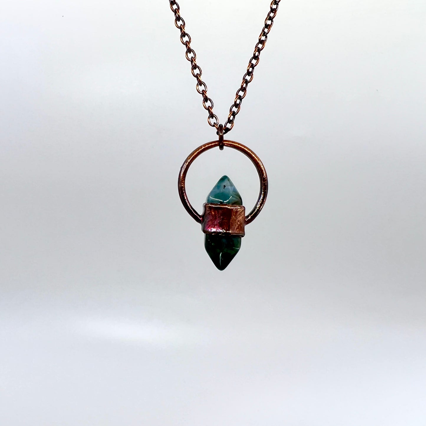 Mini Double Terminated Moss Agate Necklace - Copper Electroformed