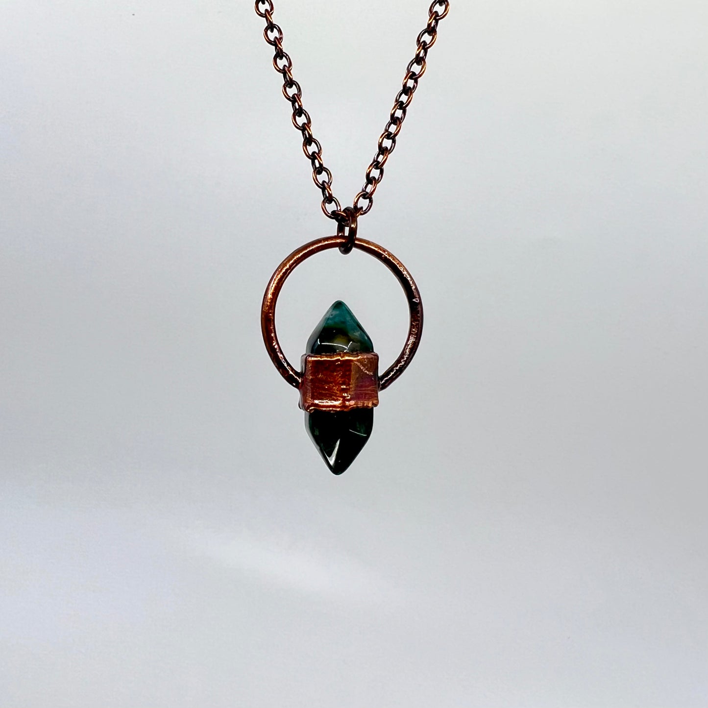 Mini Double Terminated Moss Agate Necklace - Copper Electroformed