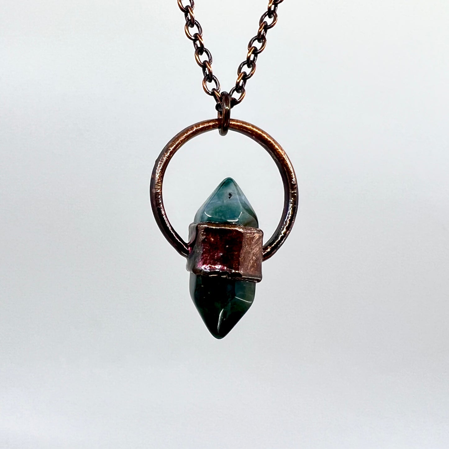 Mini Double Terminated Moss Agate Necklace - Copper Electroformed