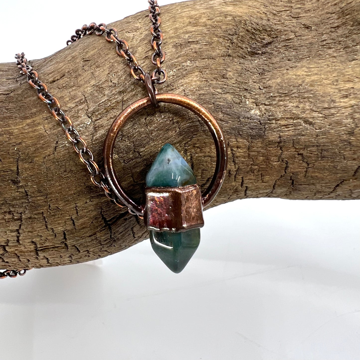 Mini Double Terminated Moss Agate Necklace - Copper Electroformed