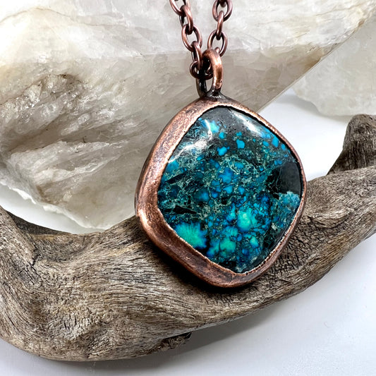 Faux Turquoise Necklace - Copper Electroformed