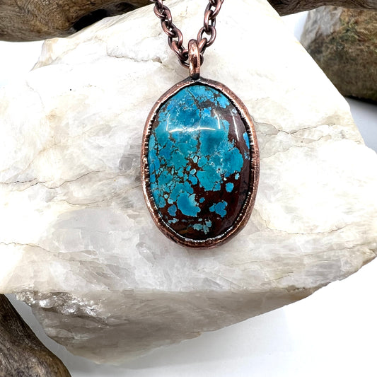 Faux Turquoise Necklace - Copper Electroformed