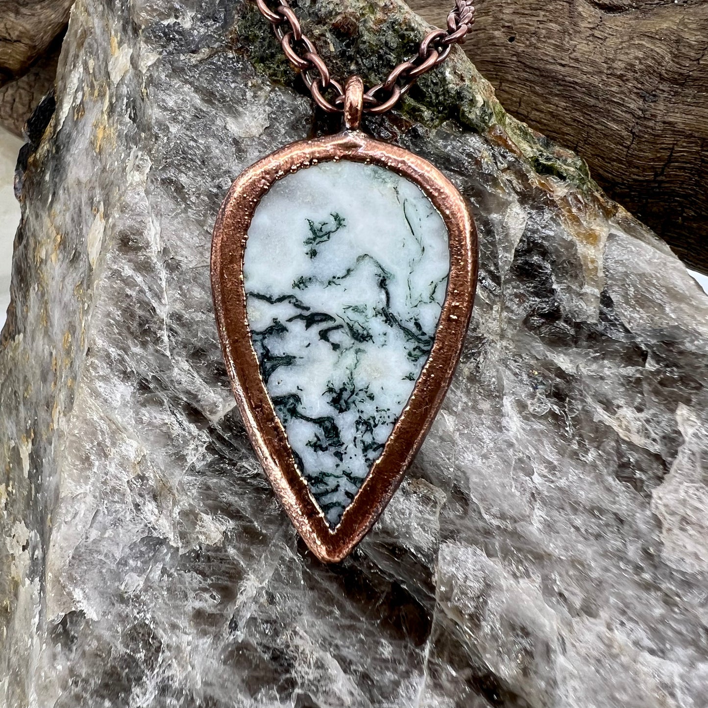 Moss Agate Necklace -- Copper Electroformed