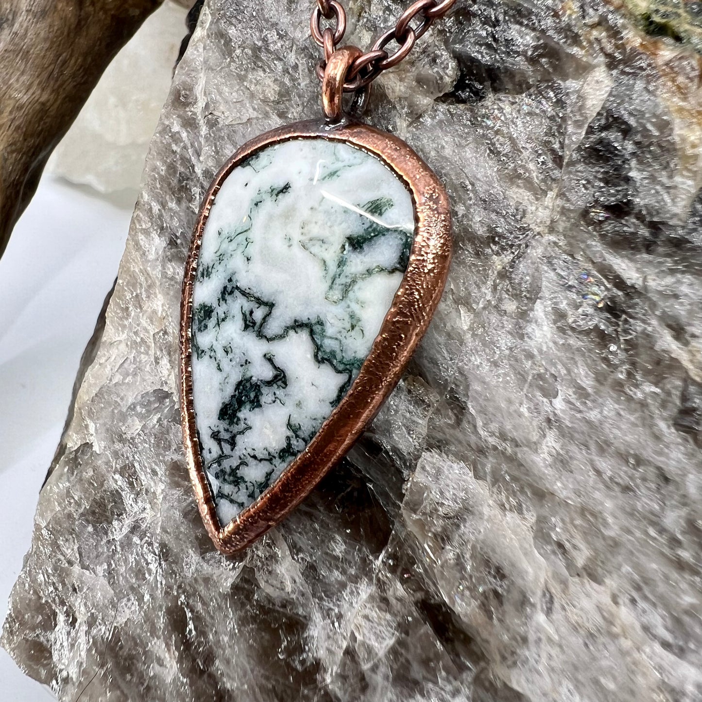 Moss Agate Necklace -- Copper Electroformed