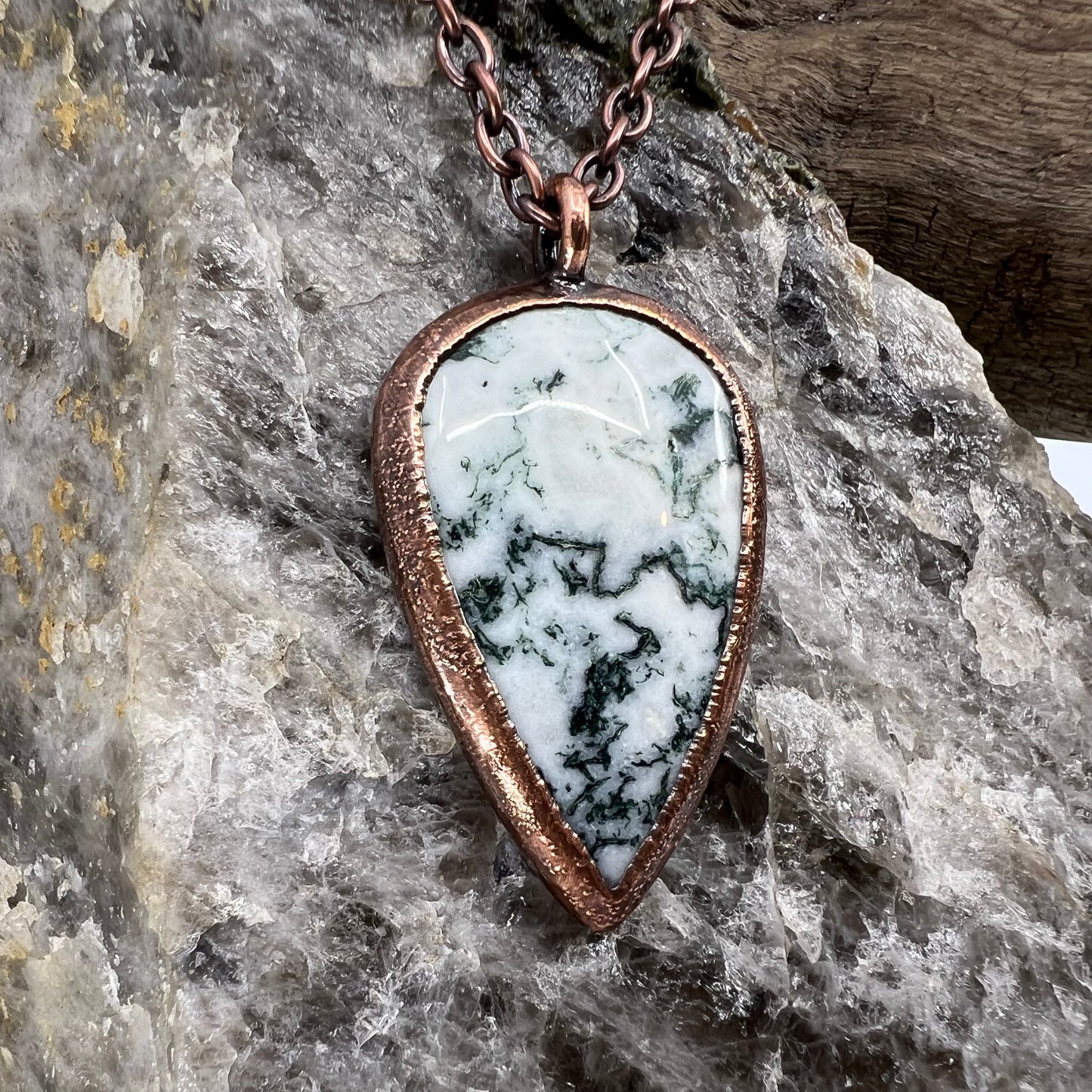 Moss Agate Necklace -- Copper Electroformed