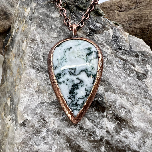 Moss Agate Necklace -- Copper Electroformed