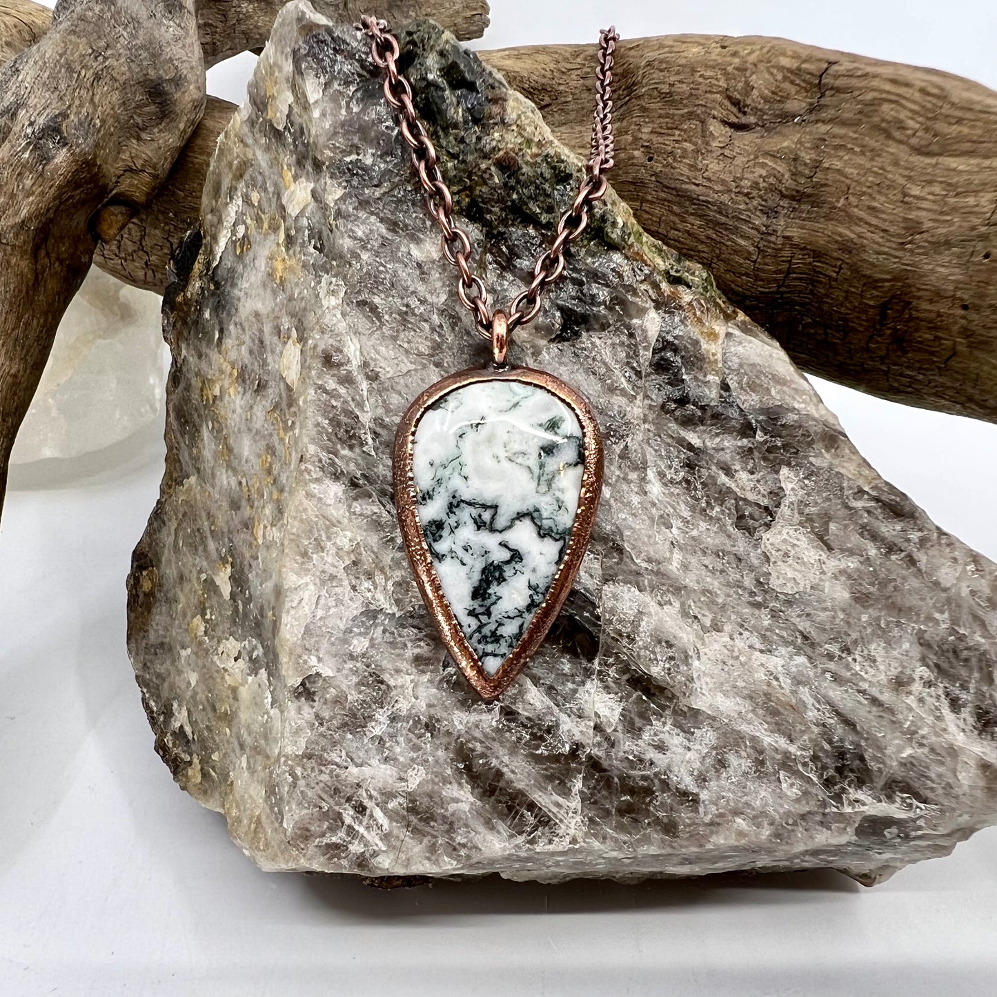 Moss Agate Necklace -- Copper Electroformed