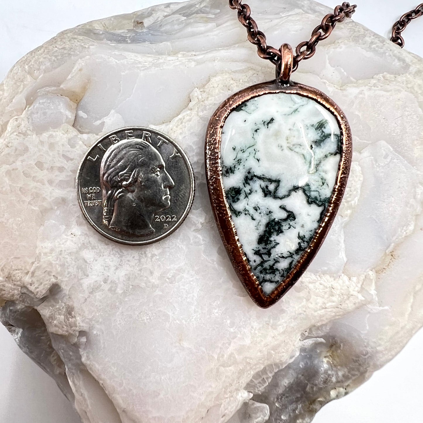 Moss Agate Necklace -- Copper Electroformed