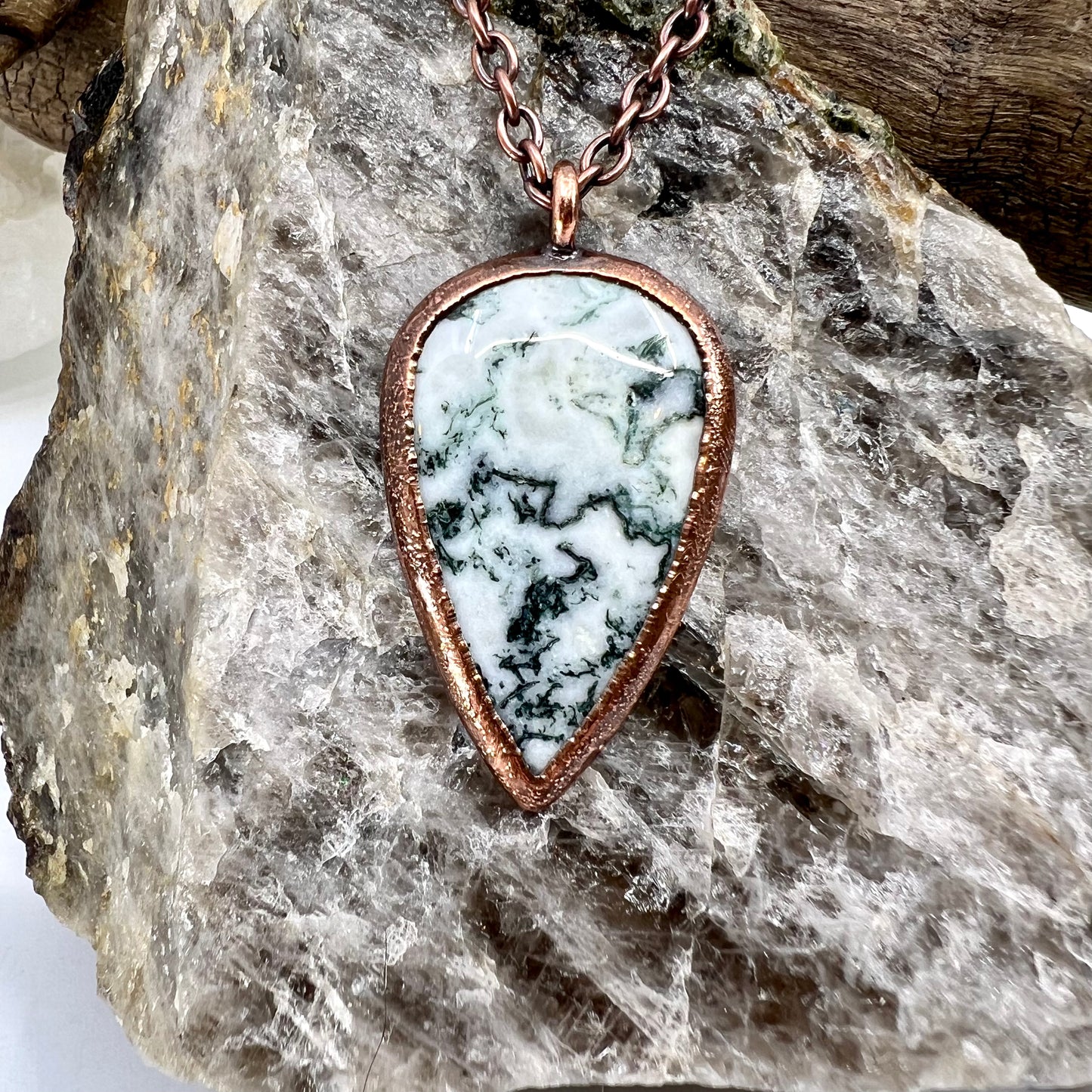 Moss Agate Necklace -- Copper Electroformed