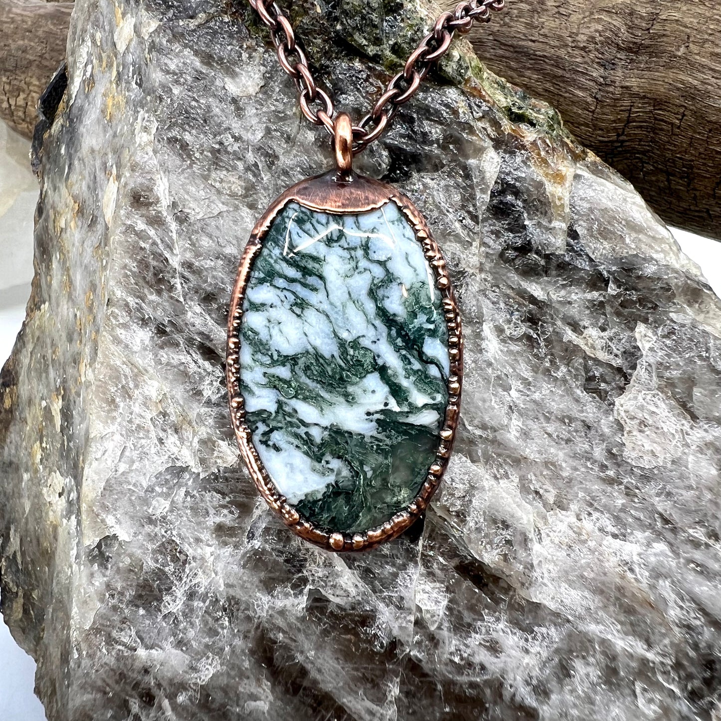 Moss Agate Necklace - "B" Quality - Copper Electroformed