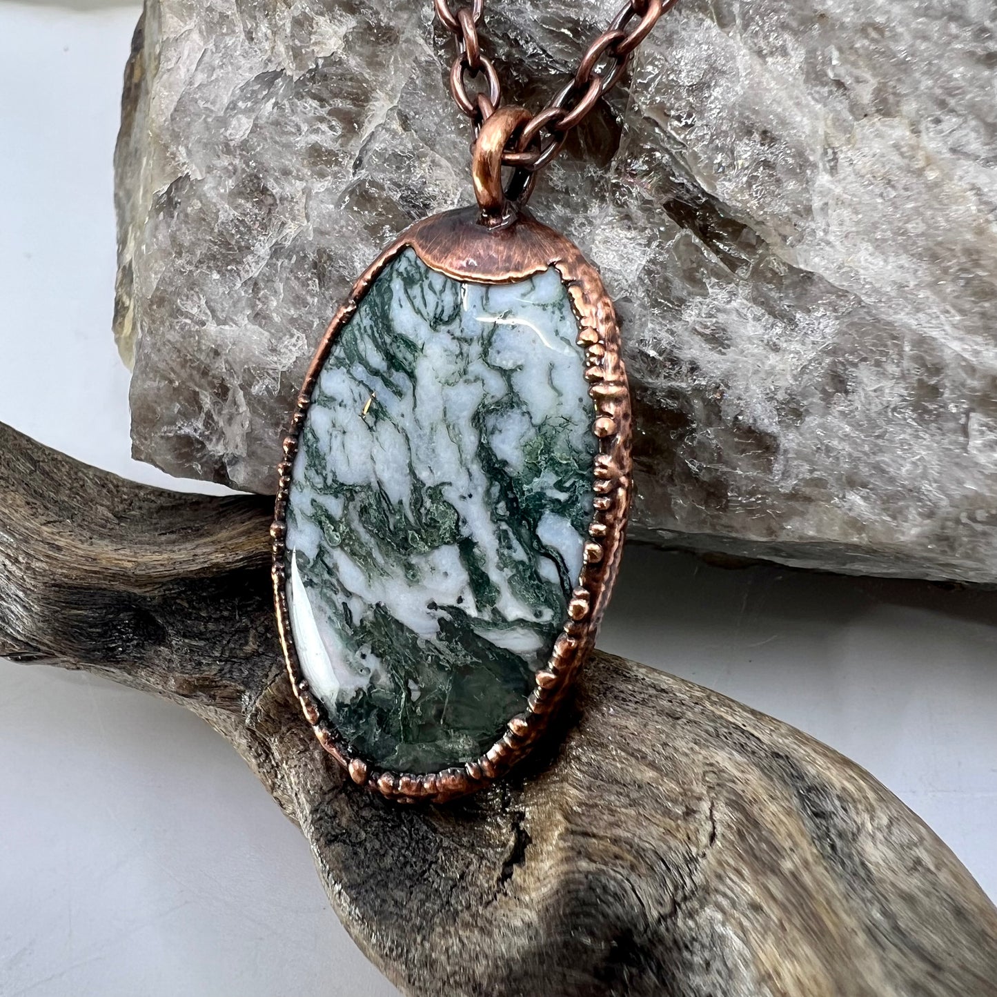 Moss Agate Necklace - "B" Quality - Copper Electroformed