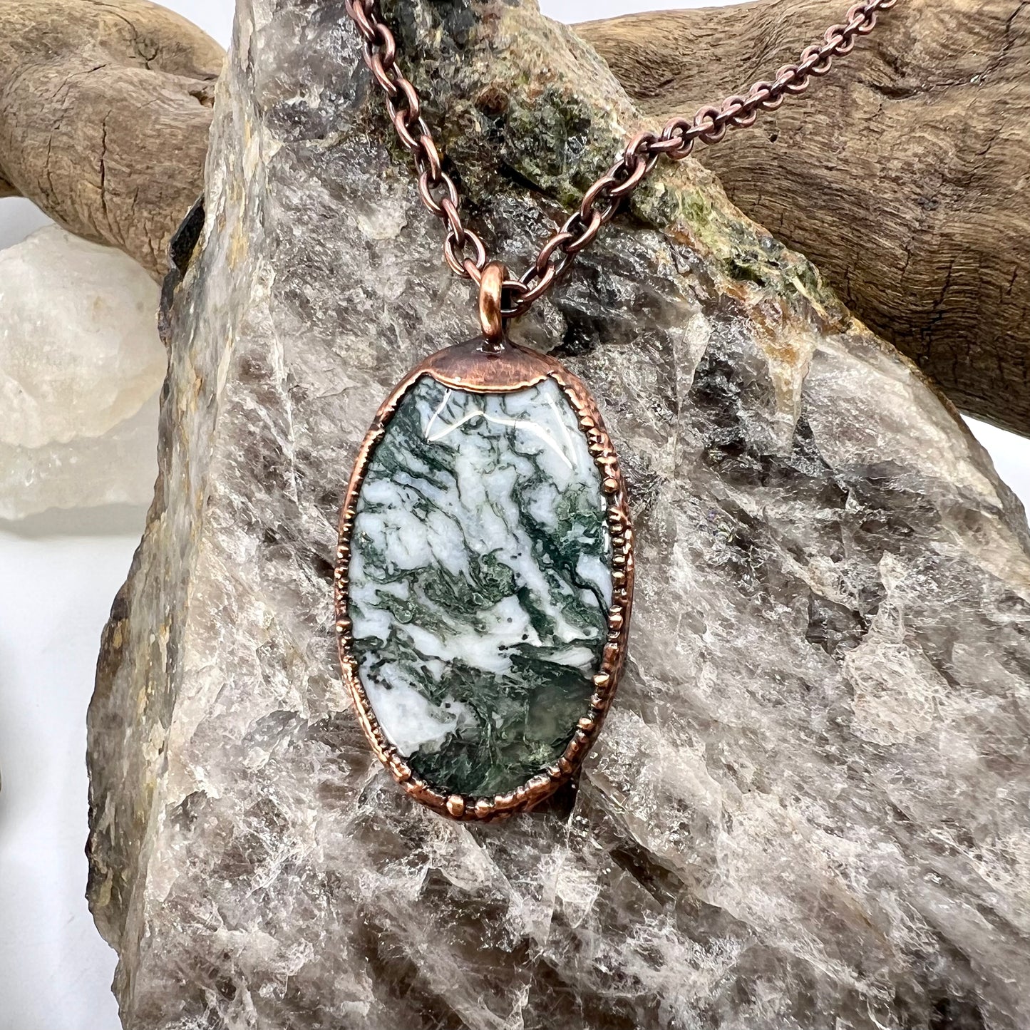 Moss Agate Necklace - "B" Quality - Copper Electroformed