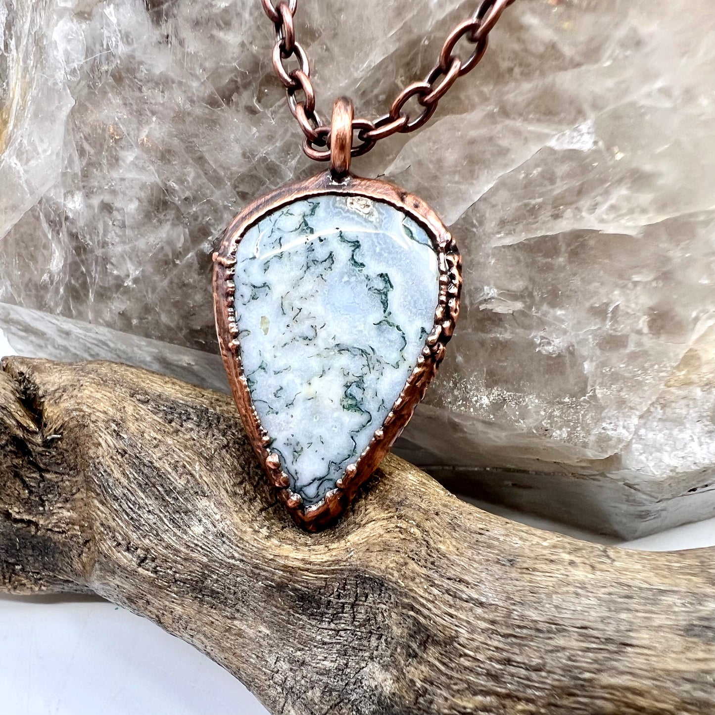 Moss Agate Necklace -- Copper Electroformed